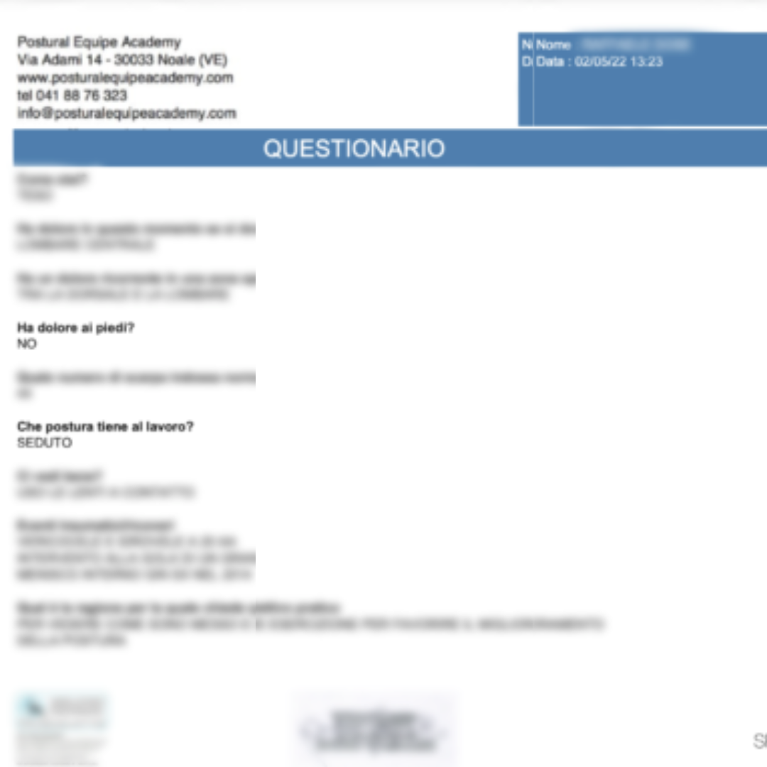 Questionario Anamestico - Valutazione Posturale Esempio di Questionario Anamestico Postura Agile